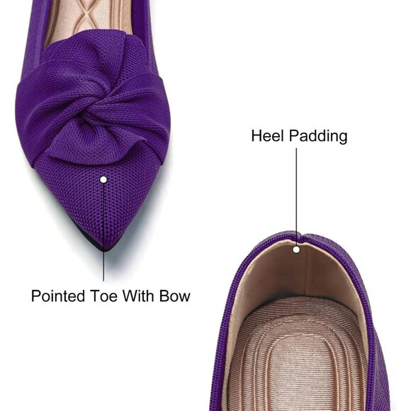 🆕Women Purpel Pointed Toe Ballet Flats with Bow Comfortable Knit Dressy Flats - Picture 2 of 7